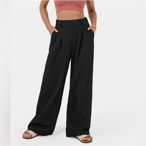 Halara High Waisted Plicated Wide Leg Palazzo Casual Pant Black Medium